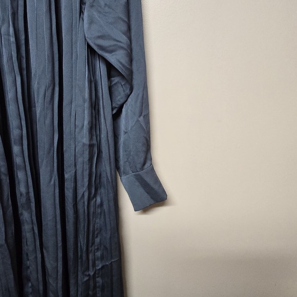 Lafayette 148 New York Pleated Long Sleeve Midi Shirt Dress Blue Size Large - Picture 3 of 8